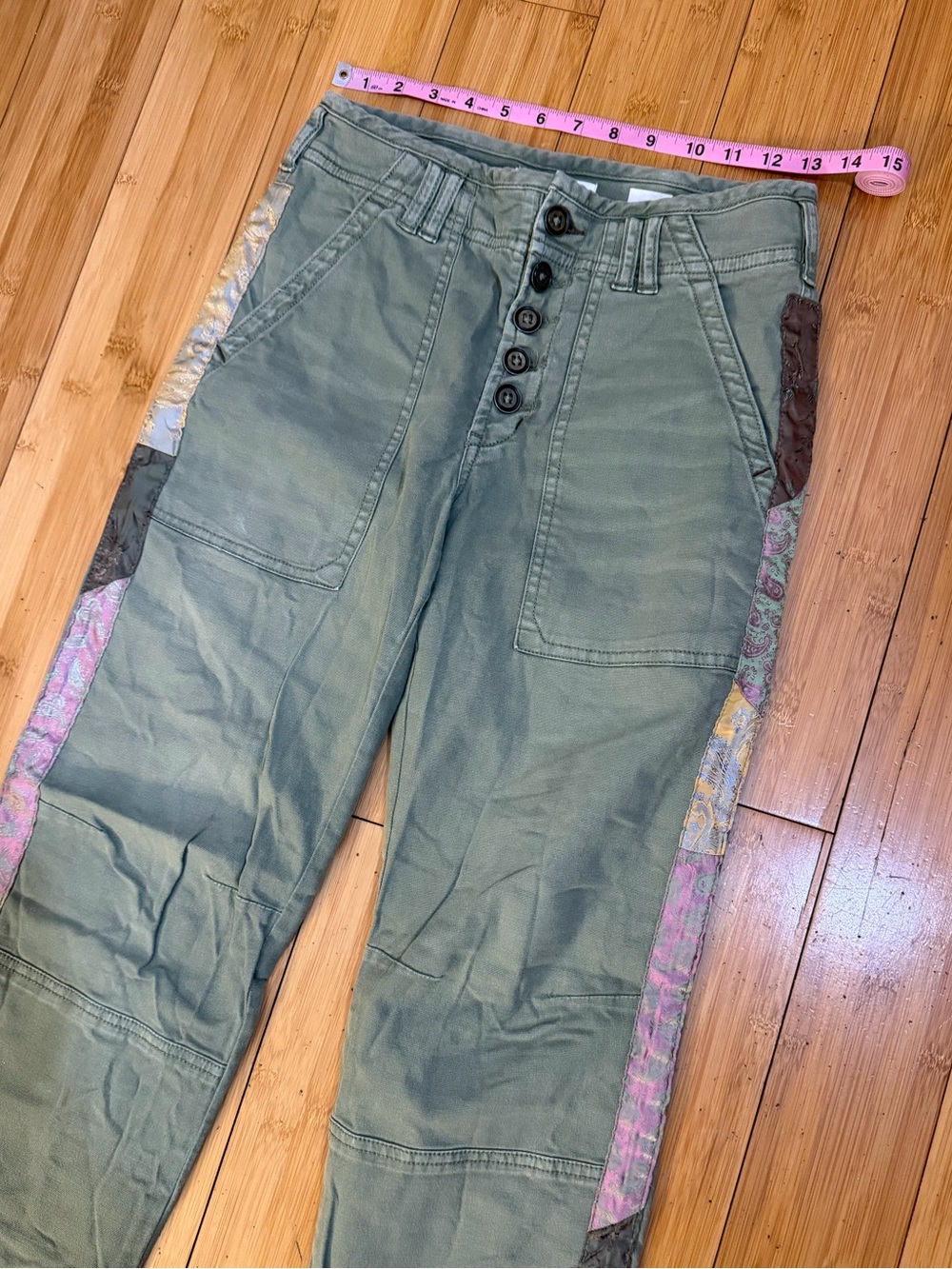 Anthropologie The Wanderer Green Button Front Utility Embellished Pants Size 26 - Picture 11 of 15